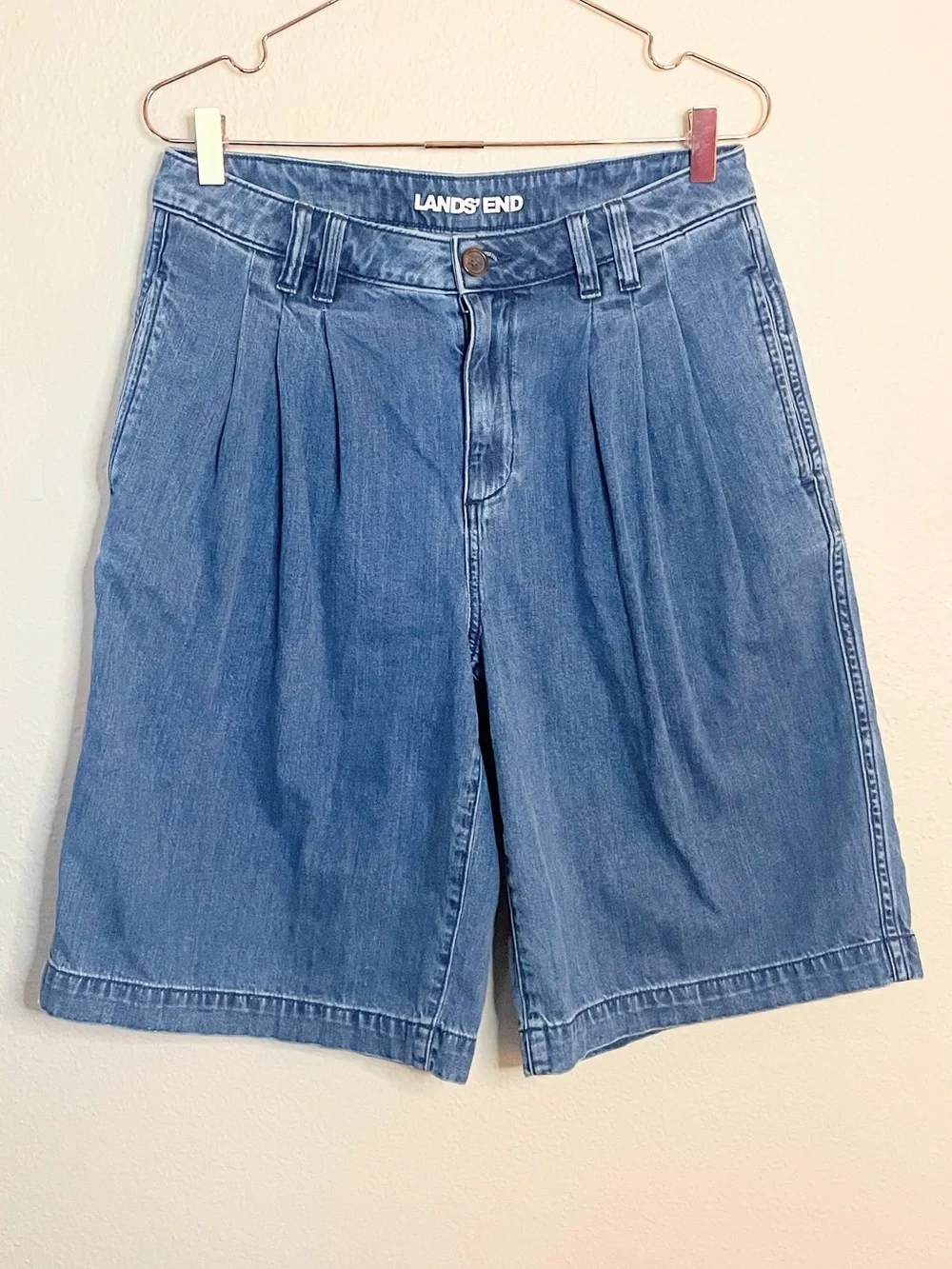 Lands’ End Pleated Slouchy Denim Bermuda Shorts 10